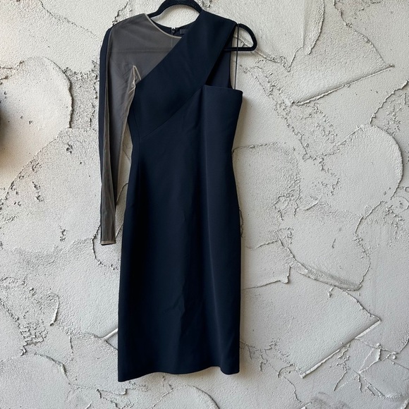 Alexander Wang Sheer Inset One Shoulder Crepe Midi Dress I Size 0 - Picture 3 of 10